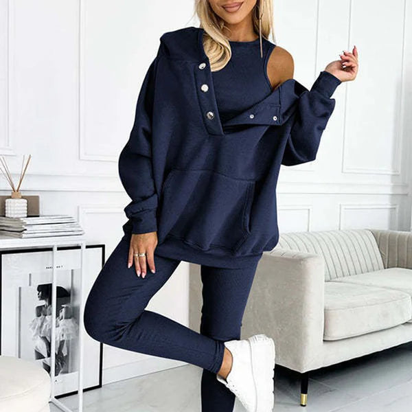 Elena – Set Comodo 3 Pezzi (Gilet + Felpa con Cappuccio + Pantaloni)